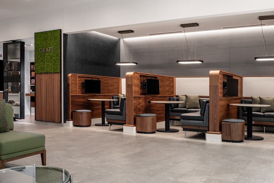 Media pods with semi-private seating