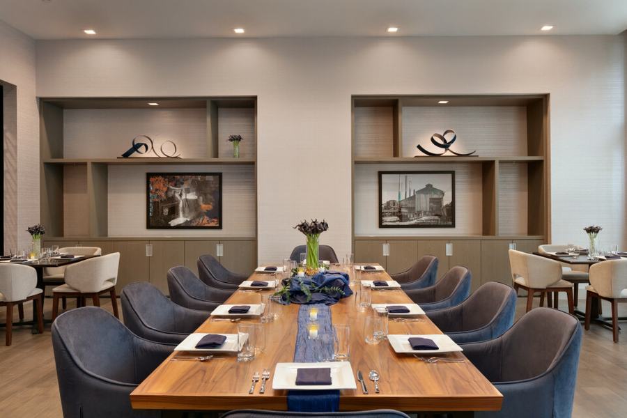 Private dining with long communal table