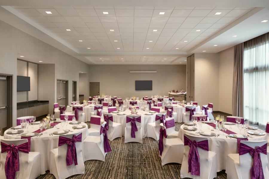 Ballroom set for a wedding reception