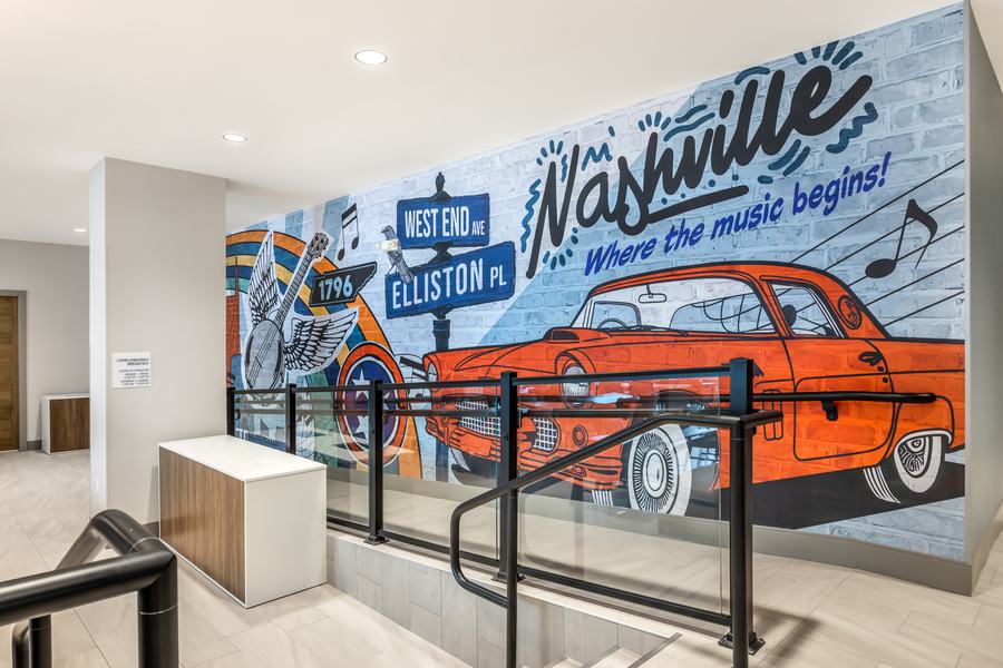 Nashville mural at the lounge staircase