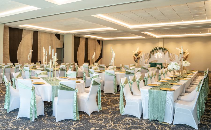 Ballroom set for an event