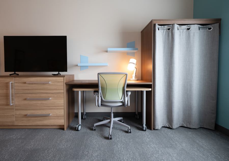 Guest room desk and storage