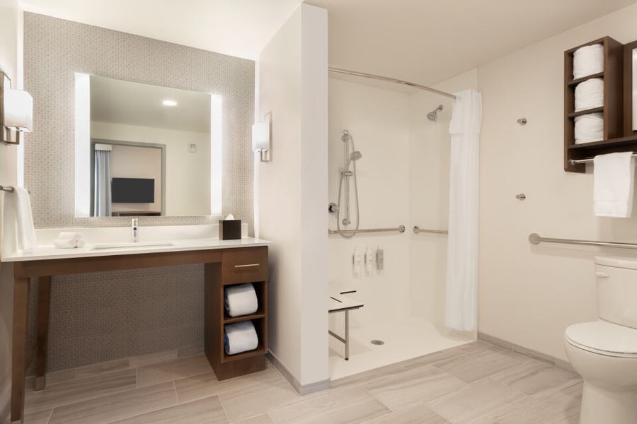 Accessible bathroom with roll-in shower