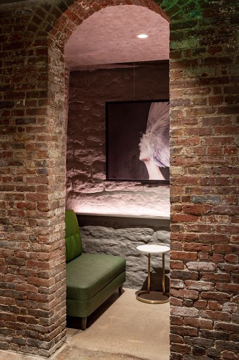 Brick archway nook with banquette